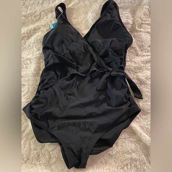 Women's V-Neck One Piece Swimsuit Tummy Control Wrap Tie Side Monokini - Picture 3 of 4